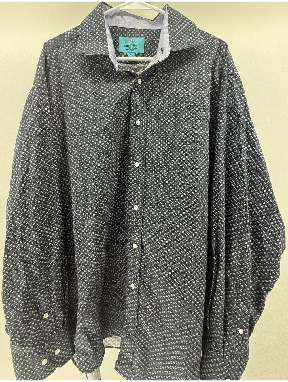 Christian Aujard Mens Shirt 3XL Navy Blue Micro Diamond Dark Academia Flip Cuff